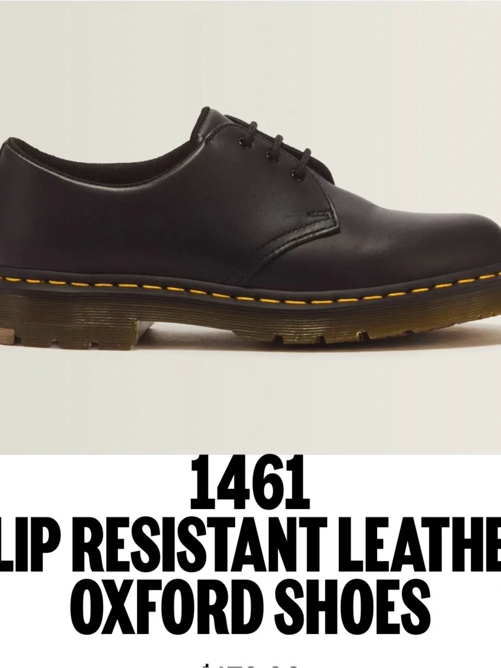 Dr. Martens Black Leather 3-Eye Derby with Yellow Stitching